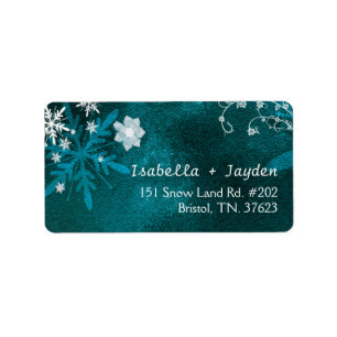 Winter Floral Teal Wedding Return Address Label