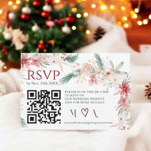Winter Floral Watercolor Wedding RSVP QR Code Card