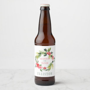 Winter Floral Watercolor Wreath    Wedding Beer Bottle Label