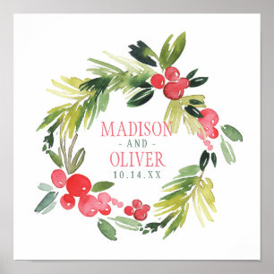Winter Floral Watercolor Wreath    Wedding Poster