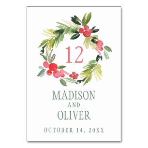 Winter Floral Watercolor Wreath    Wedding Table Number