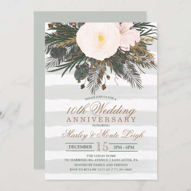 Winter Floral Wedding Anniversary Invitation (Front/Back)