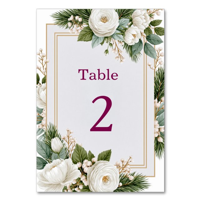 Winter Floral Wedding Dusty blue Table Number (Front)