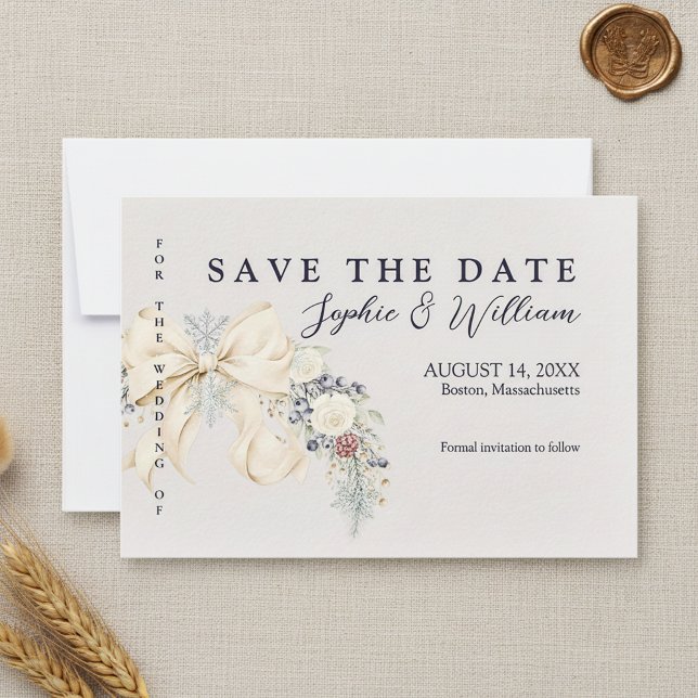 Winter Floral Wedding Flat Save The Date Card (Creator Uploaded)