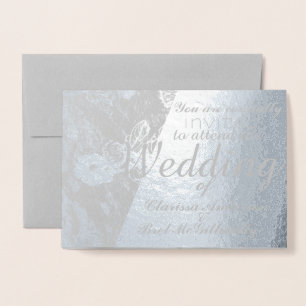 Winter Floral Wedding Foil Blk and White Photo Foil Card