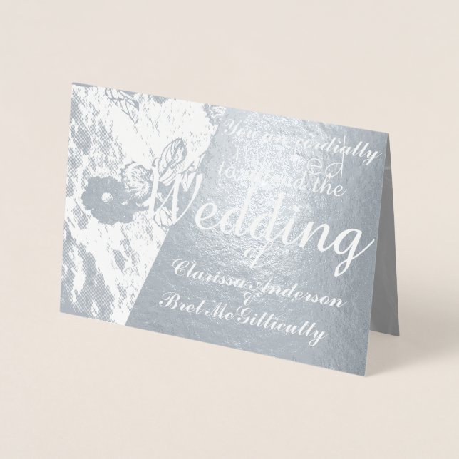 Winter Floral Wedding Foil Blk and White Photo Foil Card (Front)