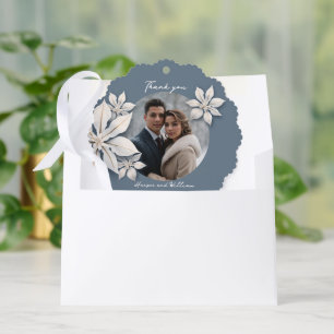 Winter floral wedding photo thank you ornament card