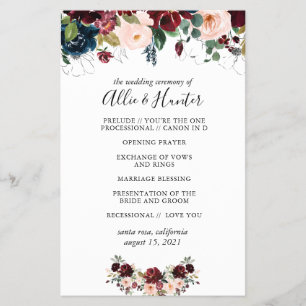 Winter Floral Wedding Program