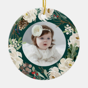 Winter Floral Wreath   Holiday Ornament