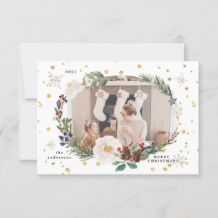 winter floral wreath photo happy holiday card