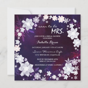 Winter Floral Wreath Purple Bridal Shower Invitation