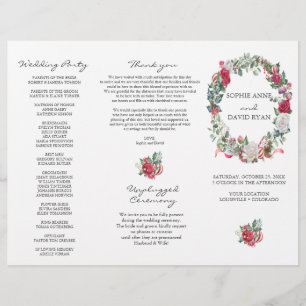 Winter Floral Wreath Tri+Fold Wedding Program