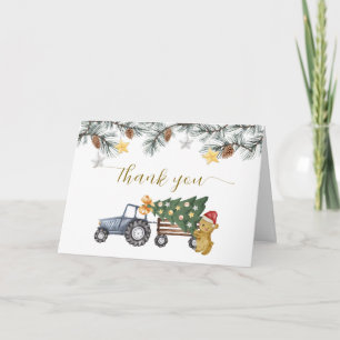 Winter Floral X'mas Tree Tractor Bear Baby Shower  Thank You Card