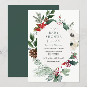 Winter Florals and Greenery Baby Shower Invitation