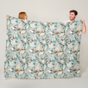 Winter Florals Blue Grey Fleece Blanket