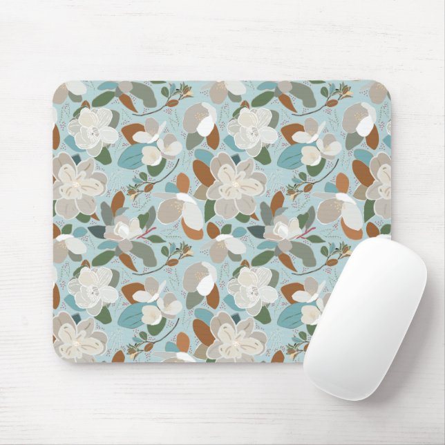 Winter Florals Blue Grey Mouse Pad (With Mouse)