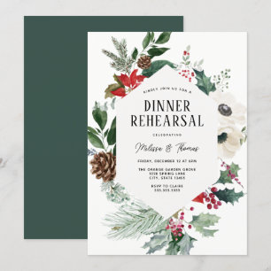 Winter Florals Greenery Wedding Dinner Rehearsal Invitation