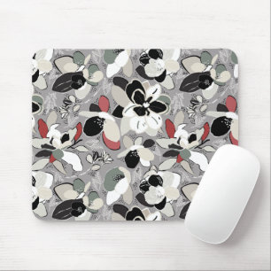 Winter Florals Grey Black Mouse Pad