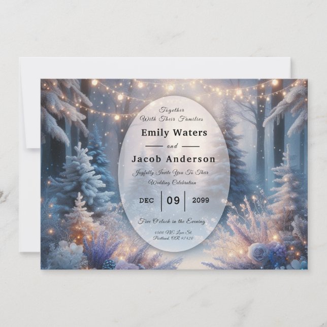 Winter Florals in Frosted Pines Wedding Invitation (Front)