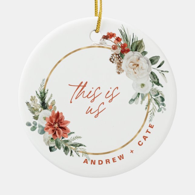 Winter Florals Just Married Photo Ornament (Front)