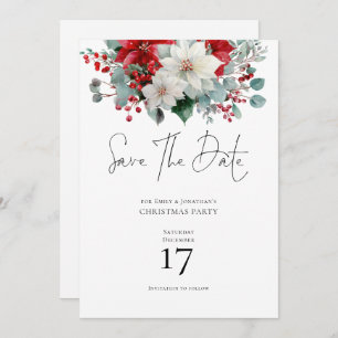 Winter Florals Poinsettia Christmas Save the Date Invitation
