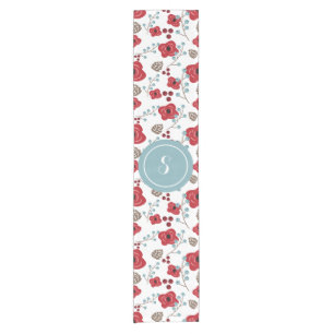 Winter Florals Poppies and Berries Monogram Short Table Runner