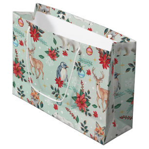 Winter Florest Animals Christmas Pattern Large Gift Bag
