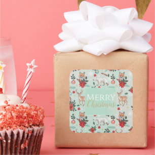 Winter Florest Animals Christmas Pattern Square Sticker