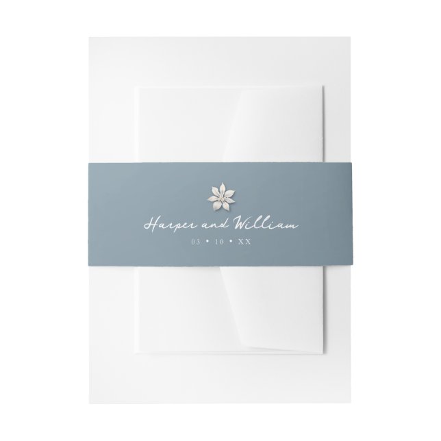 winter flower blue wedding invitation  invitation belly band (Front Example)