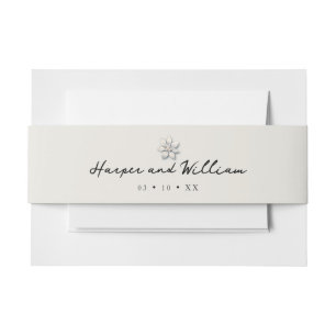 winter flower off white wedding invitation  belly band