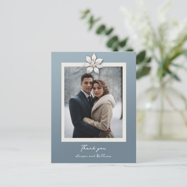 Winter flower wedding photo thank you postcard (Standing Front)
