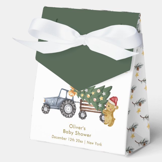 Winter Flower X'mas Tree Tractor Bear Baby Shower  Favor Box (Front)