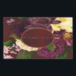 Winter flowers burgundy gold wedding thank you sticker<br><div class="desc">Classy glamourous gold copper simple modern typography wedding thank you sticker with two little gold copper hearts on a dark red wine burgundy antique distressed velvet against a vintage botanical puple plum and ivory cream floral bouquet. Easy to personalize with your text! Ideal for stylish formal blacktie indoor all seasons...</div>
