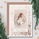 Winter Flowers Christmas Photo Foil Holiday Card<br><div class="desc">A beautiful border of winter flowers and greenery in real foil highlights your favourite photo on these holiday greeting cards. Merry Christmas and your names on the bottom in your choice of silver,  gold or rose gold real foil. Select High Definition for best photo quality.</div>