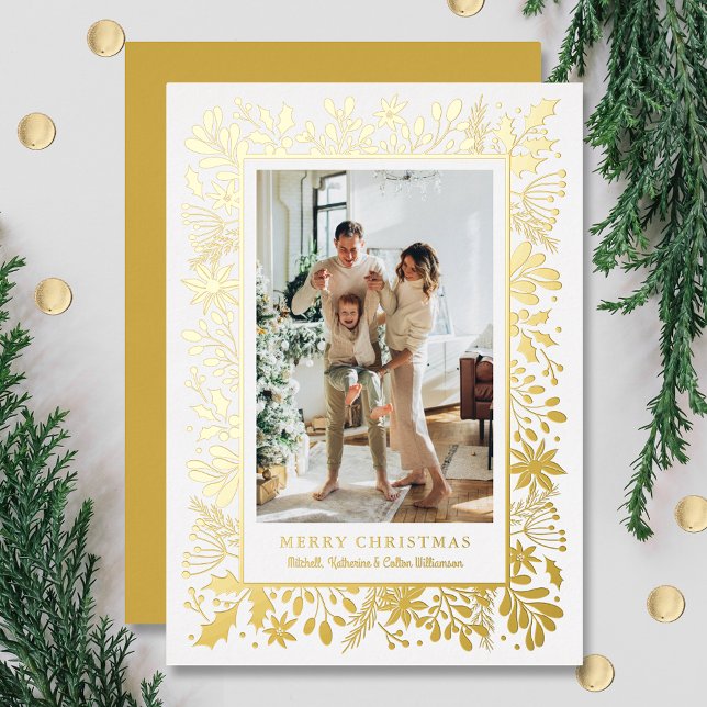 Winter Flowers Gold Foil Holiday Card (Creator Uploaded)