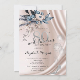 Winter Flowers High Heels,Balloons 80th Birthday Invitation