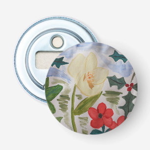 Winter Flowers & Holly Bottle Opener
