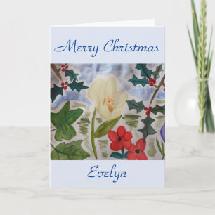 Winter Flowers & Holly Christmas Card
