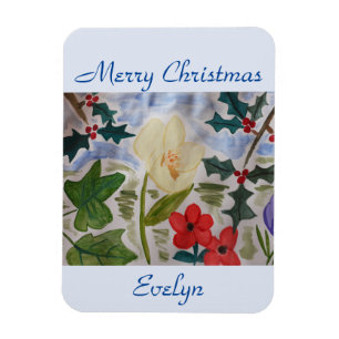 Winter Flowers & Holly Christmas  Magnet