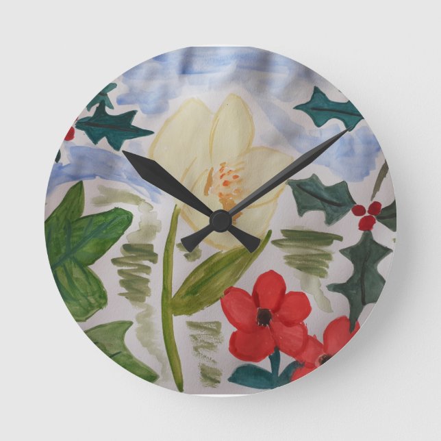 Winter Flowers & Holly Clock (Front)