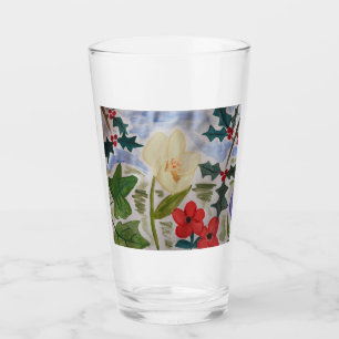 Winter Flowers & Holly Glass
