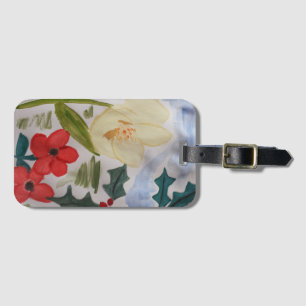 Winter Flowers & Holly Luggage Tag
