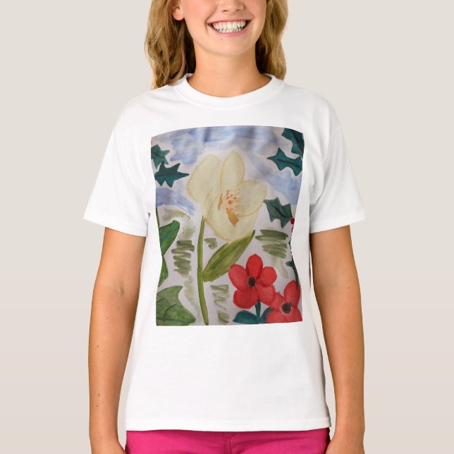 Winter Flowers & Holly  T-Shirt (Front)