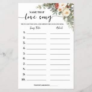 Winter Flowers Name Love Song Shower Game Card
