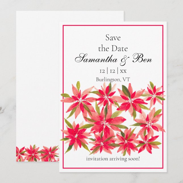 Winter Flowers Poinsettia Wedding Save The Date (Front/Back)