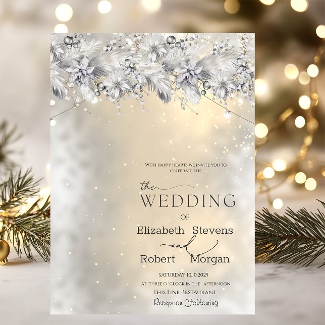 Winter Flowers String Lights Wedding  Invitation (Creator Uploaded)