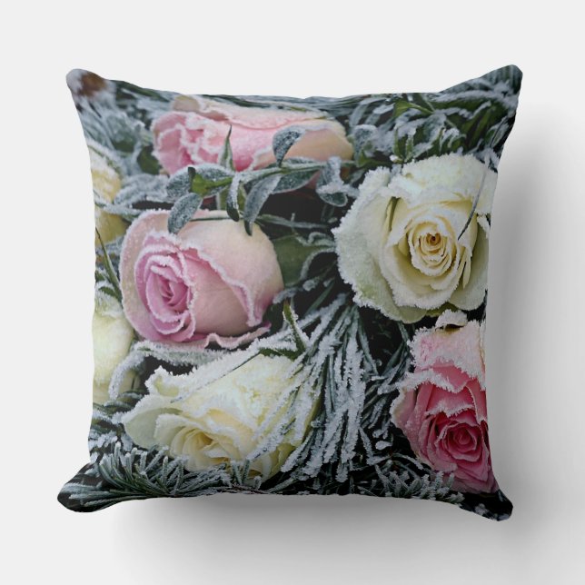 Winter Flowers Winter Roses Throw Pillow (Front)