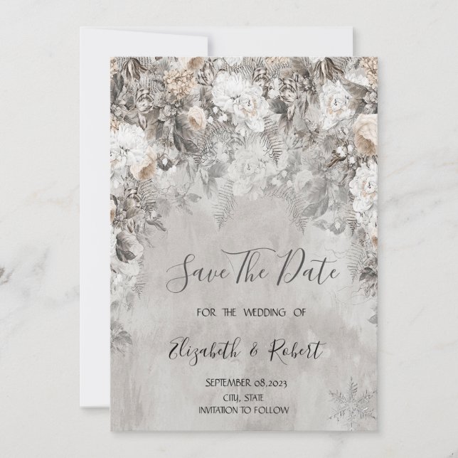 Winter Flowers Wonderland Save The Date (Front)
