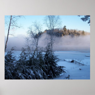 Winter Fog rolling on the Lake Poster