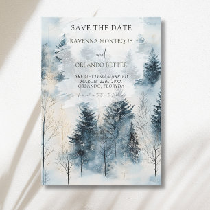 Winter Fog Snow Pine Tree Forest Wedding Save The Date